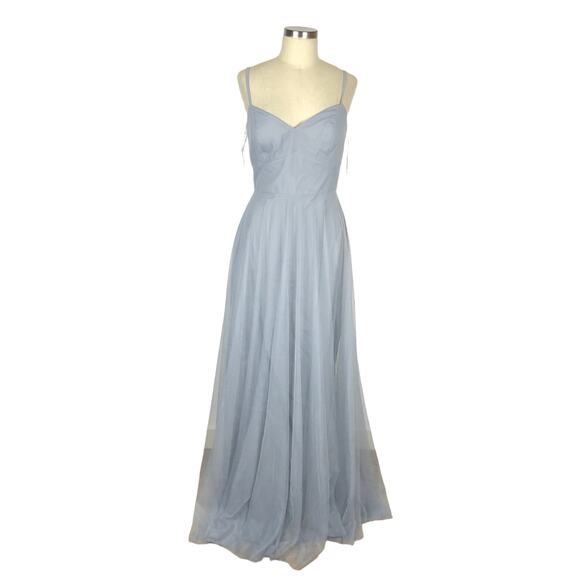 AFTER SIX Platinum Gray Sweetheart Spaghetti Strap Tulle Dress Bridesmaid Gown 8 - Picture 1 of 10